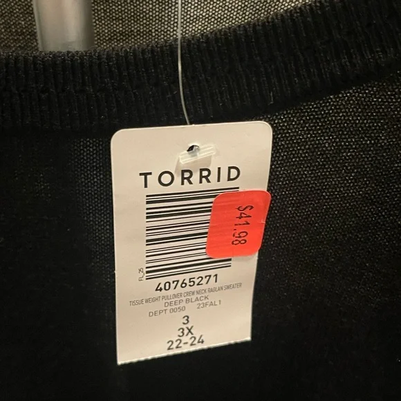 Torrid Sheer Black Long Sleeve Top. Super lightweight. Size 3X NWT - Picture 3 of 3